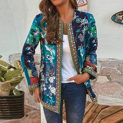 UOFOCO Kabátok Női Vintage Plus Size Etnikai Stílus virágmintás Hosszú Ujjú Pamut Kabát