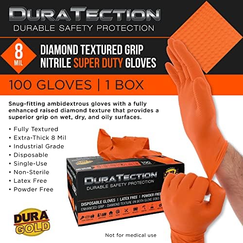 Dura-Arany Duratection 8 Millió Narancs Super Vám Gyémánt Mintás Nitril Kesztyű, Egyszer Használatos,
