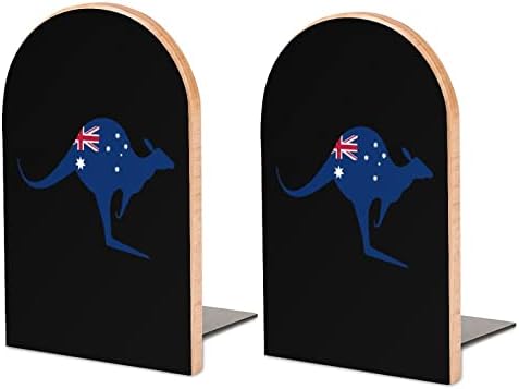 Ausztrál Kenguru Zászló Festmény Fa Bookend Dekoratív Nem csúszós a Könyv Végén 1 Pár 7x5 Inch