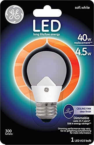 A GE Lighting 89987 LED 4.5-w-300-Lumen Szabályozható A15 Mennyezeti Ventilátor Izzó Közepes Alap, Világos,