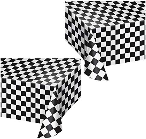 Fekete-Fehér Kockás Verseny Rajongó Műanyag asztalterítő, 54 x 108 (2 Csomag)
