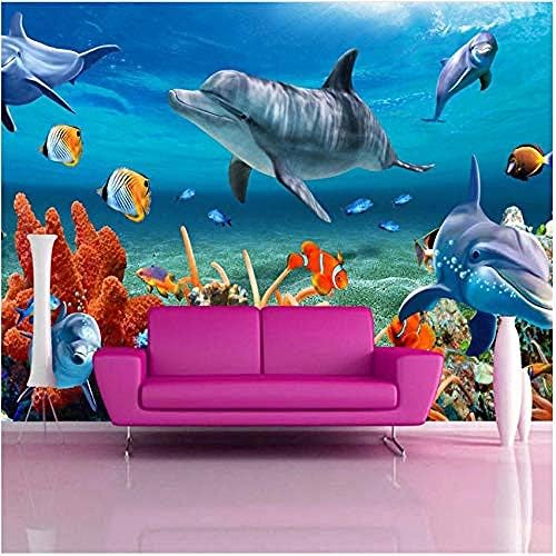 Clhhsy Vízálló, Levehető, Egyedi 3D-s Freskó Tapéta Gyerekeknek Víz alatti Delfin, Hal tapéta Akvárium