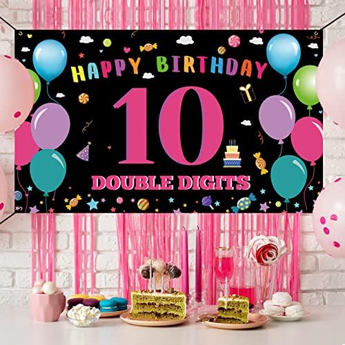 HTDZZI 10 Szülinapi Dekoráció Lány, Boldog 10. Születésnapi Hátteret, Banner, kétszámjegyű 10 Éves Születésnapi
